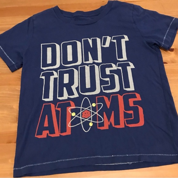 Peek Other - Don't Trust Atoms Graphic Kids T-Shirt - Blue NWOT